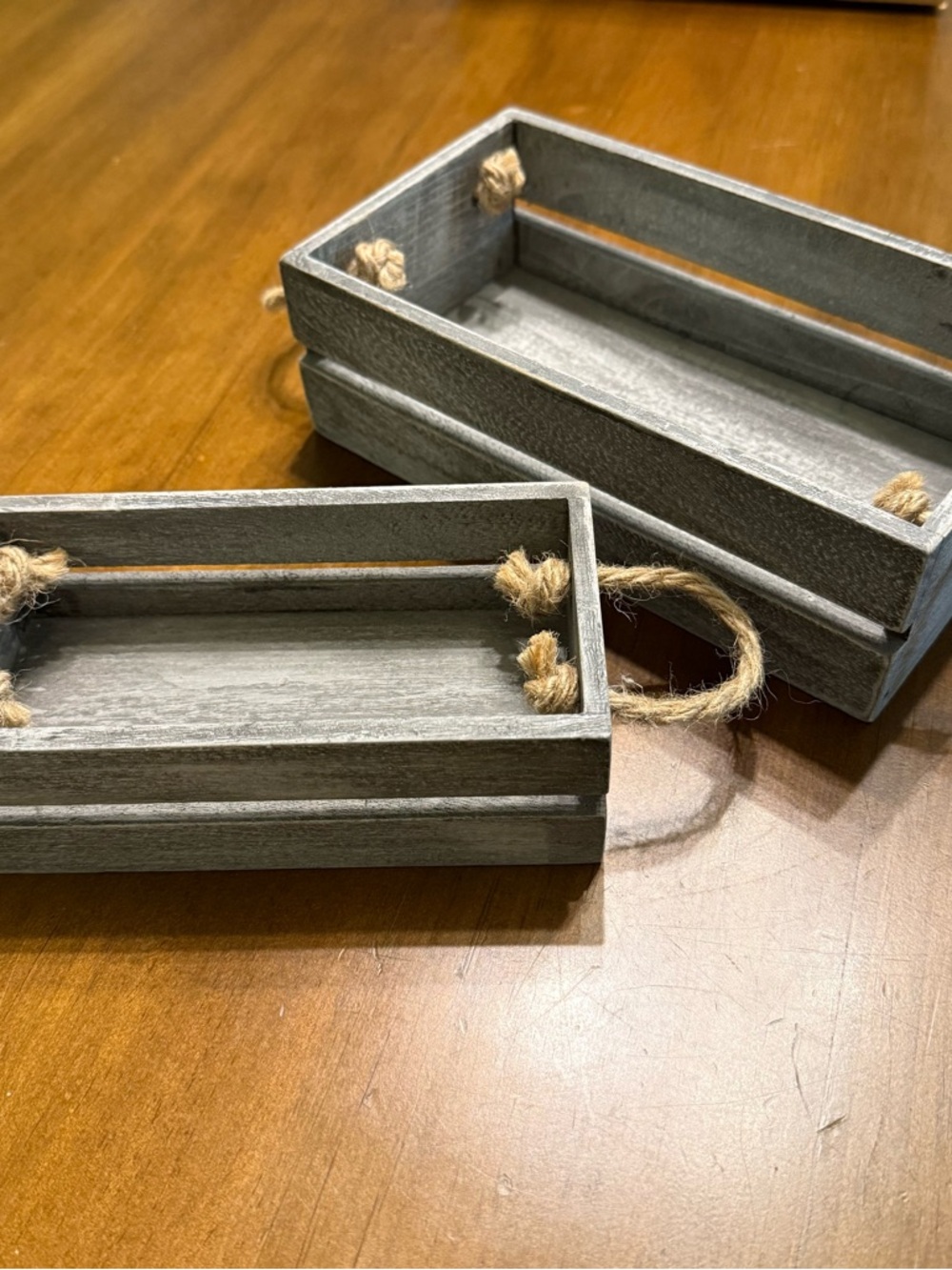 Rustic Gray Wooden Tray with Rope Handles - Home Bath